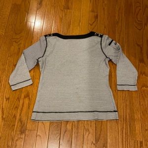 Lauren Ralph Lauren navy stripe top with 3/4 sleeves, bateau neckline.